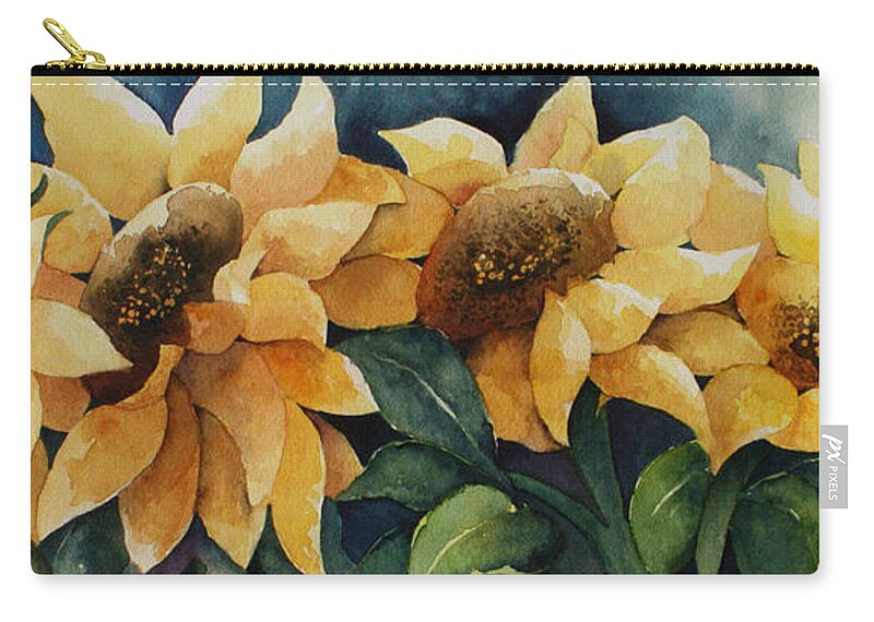 Sunflower Painting Zip Pouch featuring the painting Sunny Buddies by Lael Rutherford