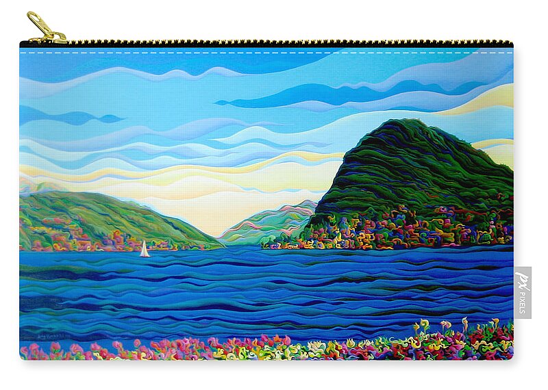 Landscape Zip Pouch featuring the painting Sunny Swiss-Scape by Amy Ferrari