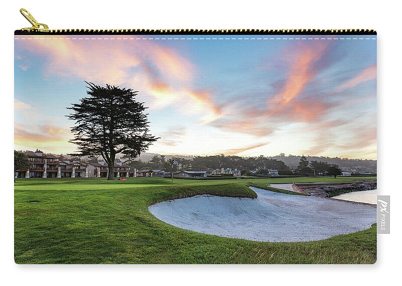 Pebble Beach Golf Course Zip Pouch featuring the photograph Sunrise at Pebble Beach Golf Course by Mike Centioli
