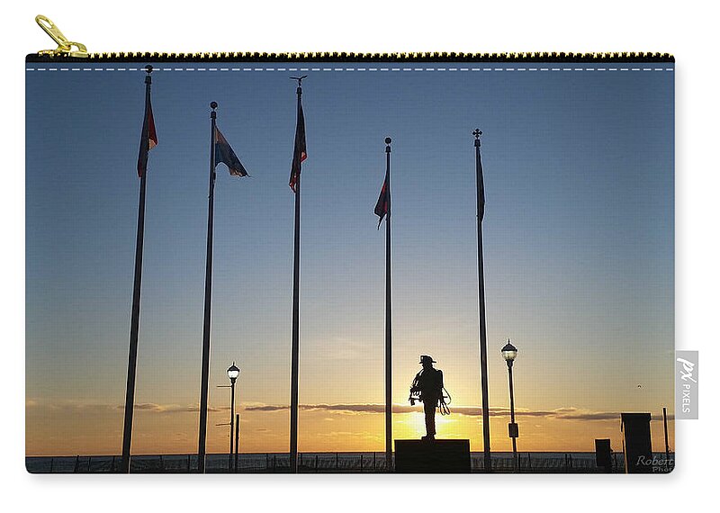 Sunrise Zip Pouch featuring the photograph Sunrise at the Firefighters Memorial by Robert Banach