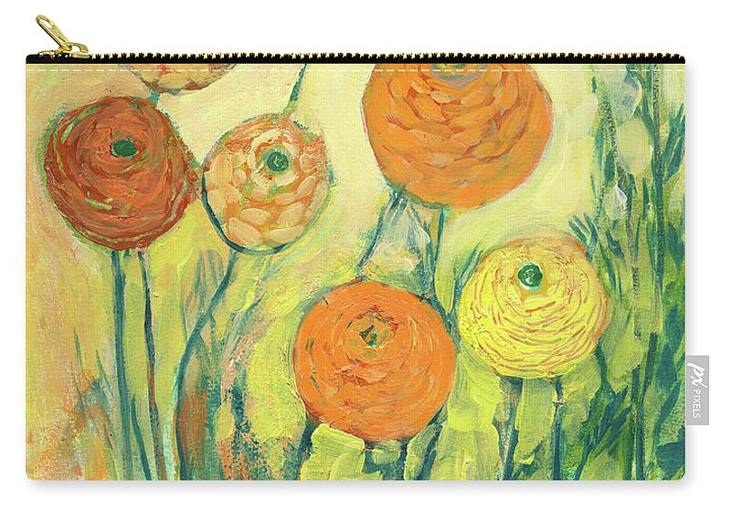 Zinnia Zip Pouch featuring the painting Sunrise in Bloom by Jennifer Lommers