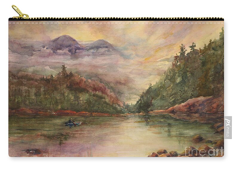 Sunrise In The Mountains Zip Pouch featuring the painting Sunrise in the Mountains by B Rossitto