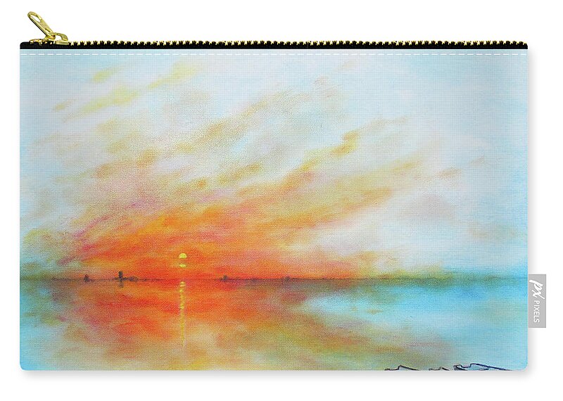 Lake Zip Pouch featuring the painting Sunrise On The Lake by Jerome Stumphauzer