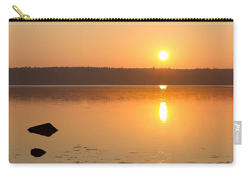 Sunset Carry-all Pouch featuring the photograph Sunrise on the Rocks of Branch Lake - Maine by Kirkodd Photography Of New England