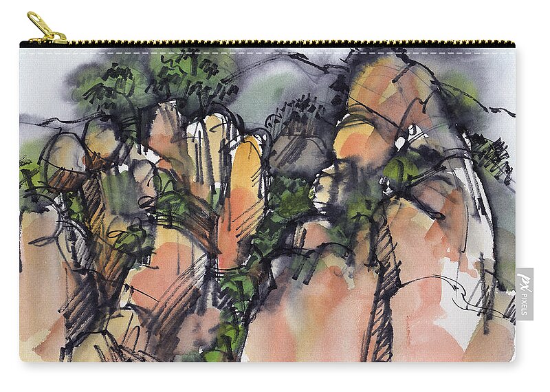Landscape Zip Pouch featuring the painting Sunrise on the Yellow Mountain, China by Judith Kunzle