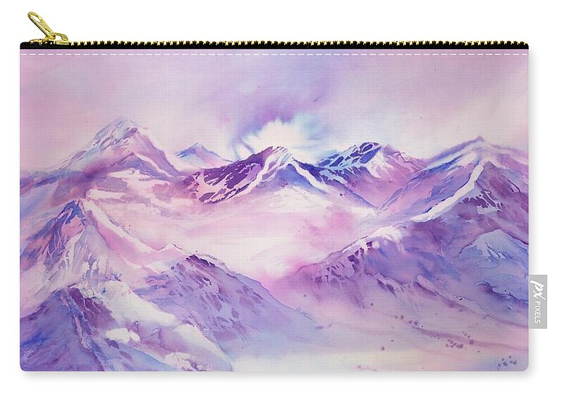 Swiss Mountains Zip Pouch featuring the painting Swiss Mountains early morning by Sabina Von Arx