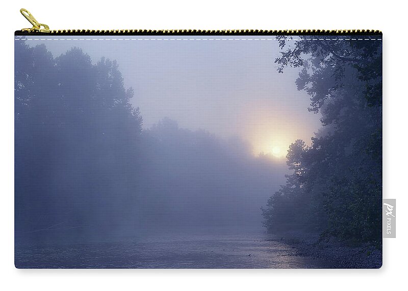 Mist Zip Pouch featuring the photograph Sunrise over the Meramec River by Robert Charity