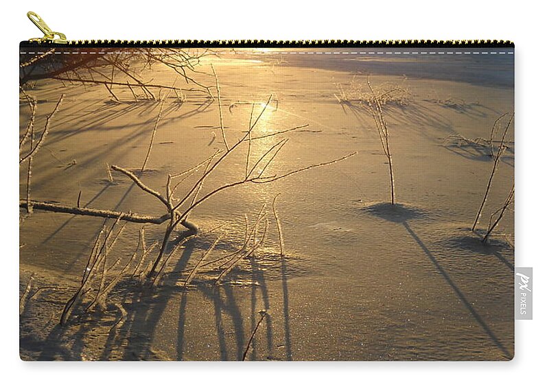 Ice Zip Pouch featuring the photograph Sunrise Reflecting off Mississippi River Ice by Kent Lorentzen
