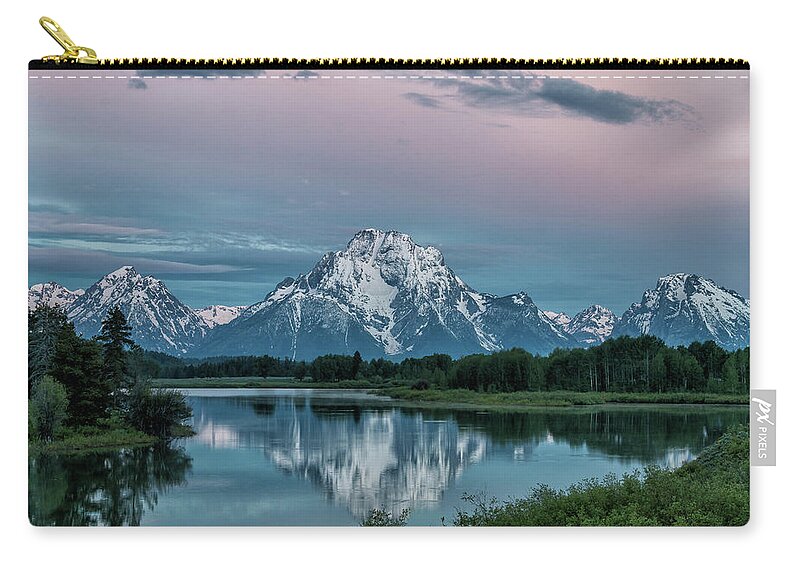 Sunrise Zip Pouch featuring the photograph Sunrise Reflections At Oxbow Bend by Tony Hake