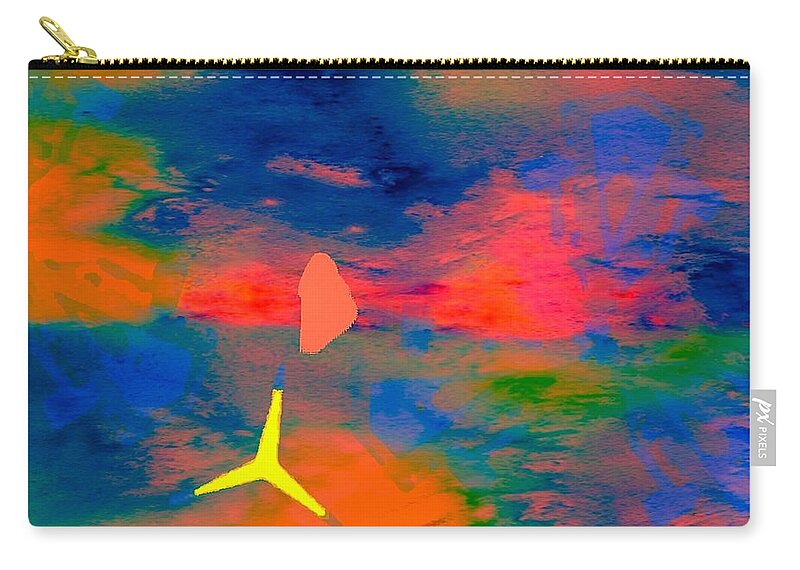 Abstract Zip Pouch featuring the mixed media Sunset Abstract With WindMill by Debra Lynch