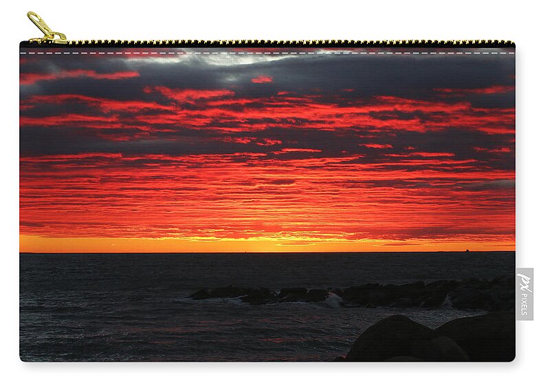 Scenic Zip Pouch featuring the photograph Sunset and Jetty by William Selander