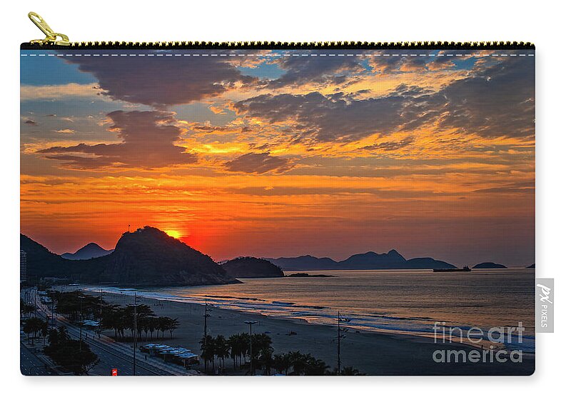 Sunset Zip Pouch featuring the digital art Sunset at Copacabana by Pravine Chester