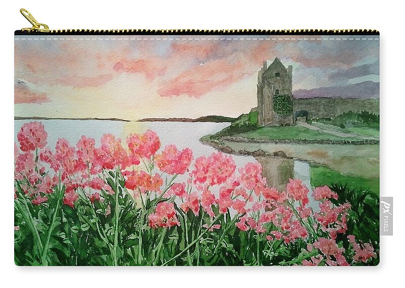 Sunset Zip Pouch featuring the painting Sunset at Dunguaire Castle by B Kathleen Fannin