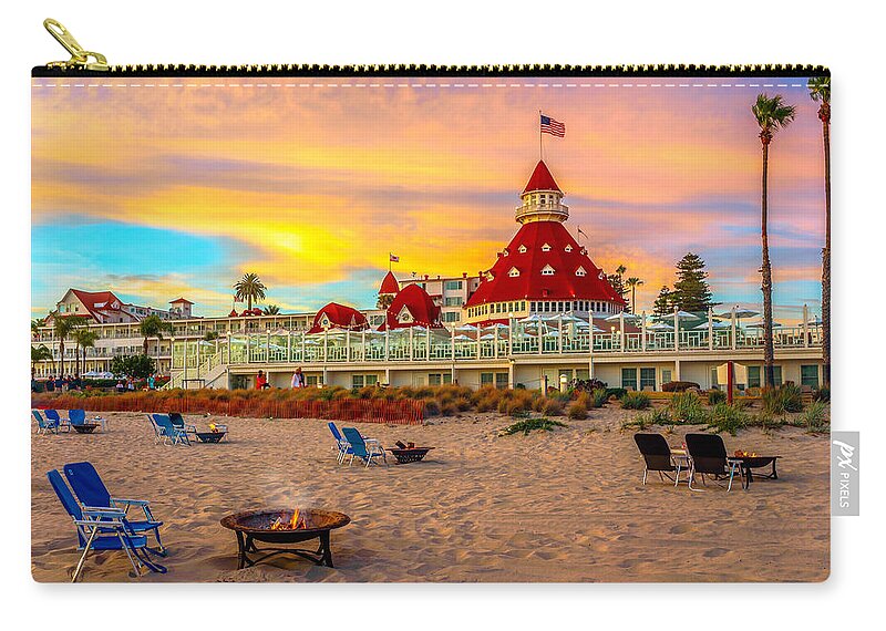 Hotel Del Coronado Zip Pouch featuring the photograph Sunset at Hotel Del Coronado by James Udall