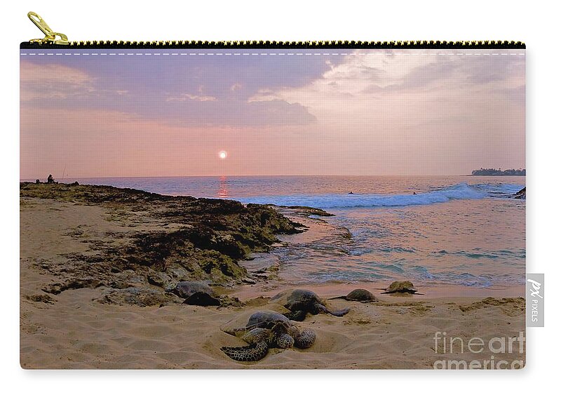 Makaha Zip Pouch featuring the photograph Sunset at Turtle Cove by Craig Wood