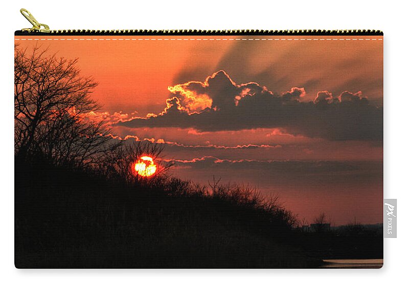Sun Zip Pouch featuring the photograph Sunset Behind a Knoll by William Selander