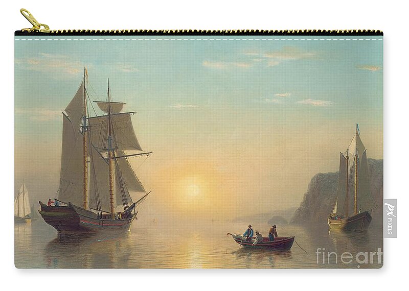 Boat Zip Pouch featuring the painting Sunset Calm in the Bay of Fundy by William Bradford