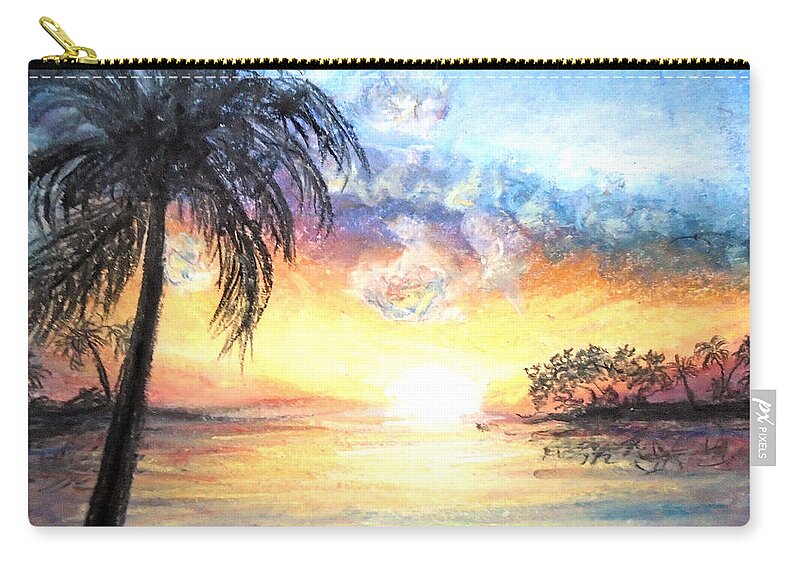 Palm Zip Pouch featuring the pastel Sunset Exotics by Jen Shearer