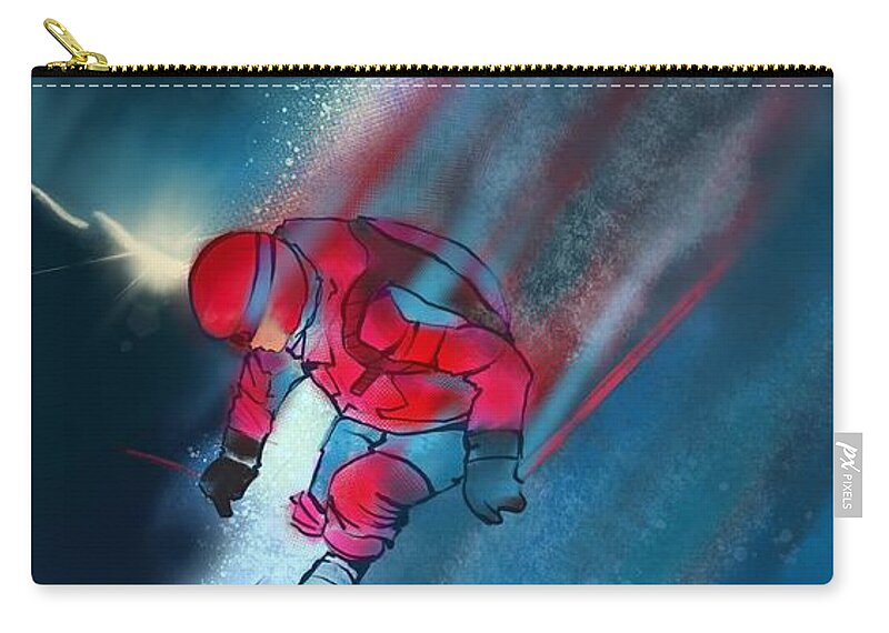 Ski Art Carry-all Pouch featuring the painting Sunset Extreme Ski by Sassan Filsoof
