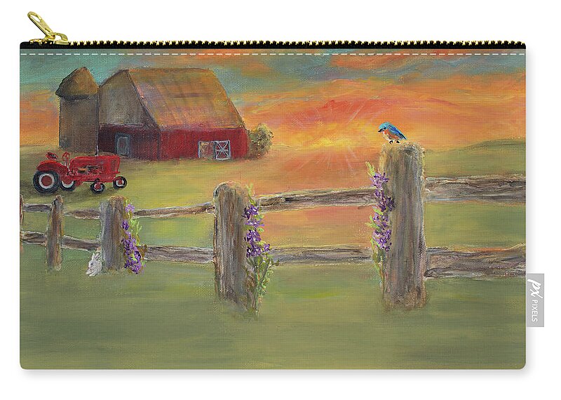 Greeting Zip Pouch featuring the painting Sunset Farm by Ken Figurski