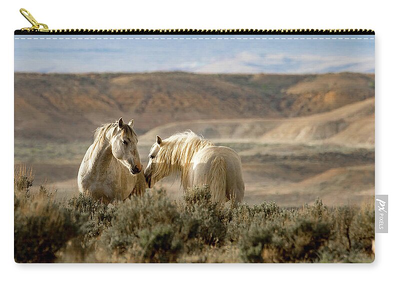 Mustang Zip Pouch featuring the photograph Sunset Friends by Mindy Musick King