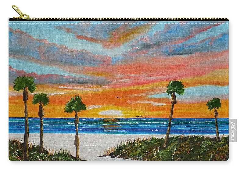 Sunset Zip Pouch featuring the painting Sunset In Paradise by Lloyd Dobson