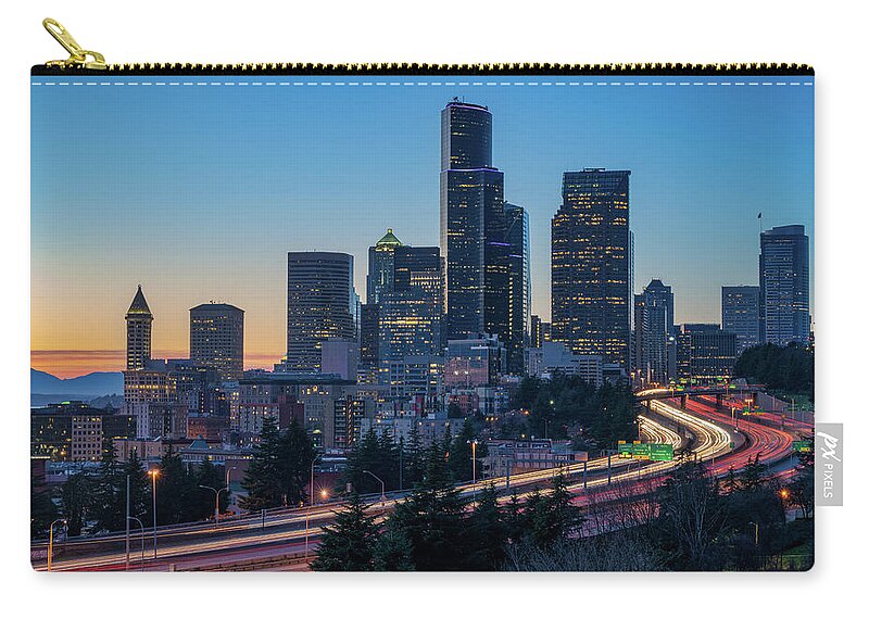 City Zip Pouch featuring the photograph Sunset Night-Freeway Lights by Ken Stanback