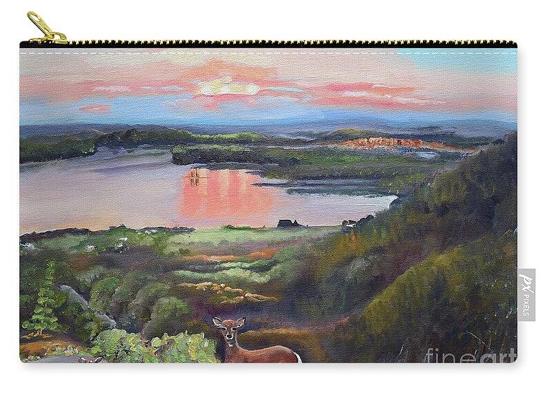 Deer Zip Pouch featuring the painting Sunset on at Legacy Bay - Paradise - Deer by Jan Dappen