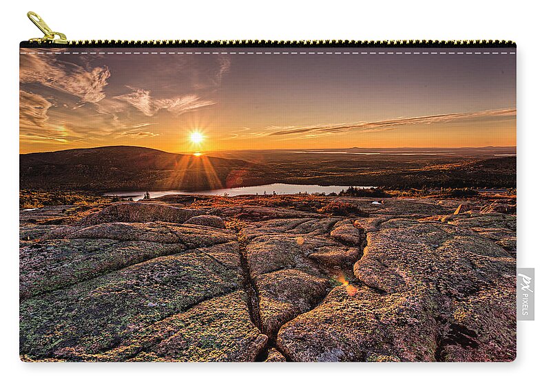 Cadillac Mountain Zip Pouch featuring the photograph Sunset on Cadillac Mountain by Joe Paul