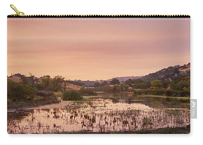 San Francisco Zip Pouch featuring the photograph Sunset on Halls Valley Lake - Soft Light, Warm by Dean Birinyi