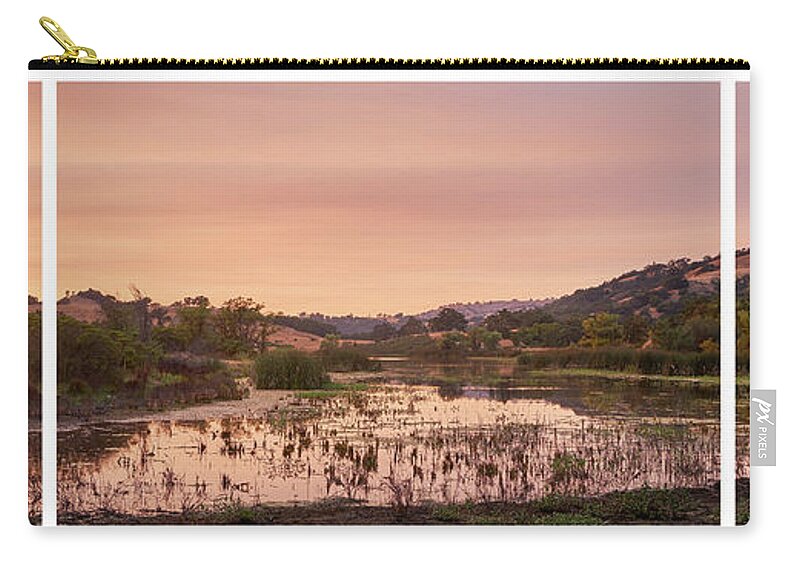 San Francisco Zip Pouch featuring the photograph Sunset on Halls Valley Lake, Tryptych - Soft Light Warm by Dean Birinyi