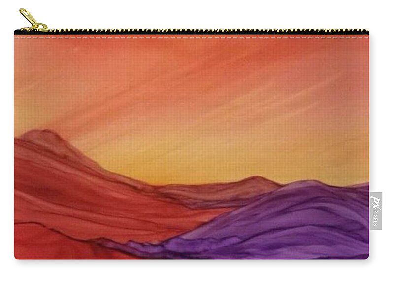Alcohol Ink Prints Zip Pouch featuring the painting Sunset on Red and Purple Hills by Betsy Carlson Cross