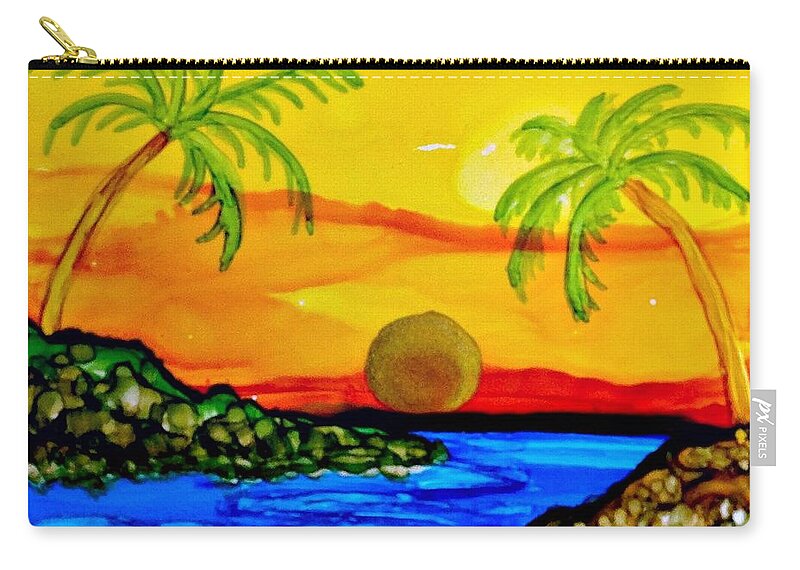 #ooak Art Zip Pouch featuring the painting Sunset on the Beach by Linda Stanton