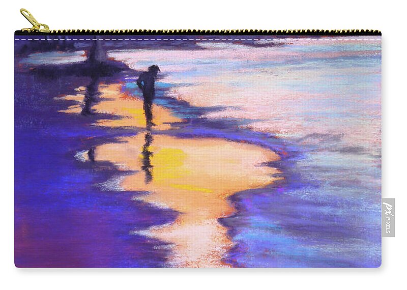 Sunset Zip Pouch featuring the painting Sunset on the Beach by Lisa Crisman