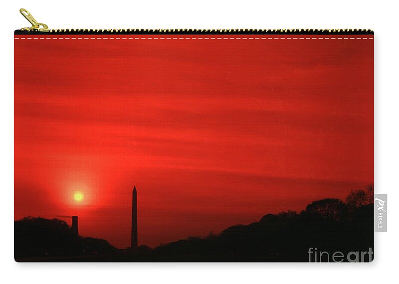 Red Zip Pouch featuring the photograph Sunset on the National Mall Washington DC by Thomas Marchessault