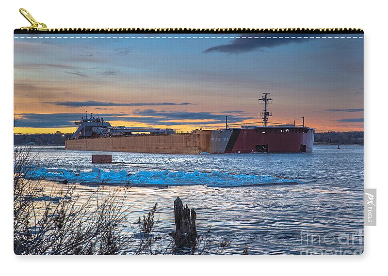 Presque Isle Tug Zip Pouch featuring the photograph Sunset on the Presque Isle 7824 by Norris Seward