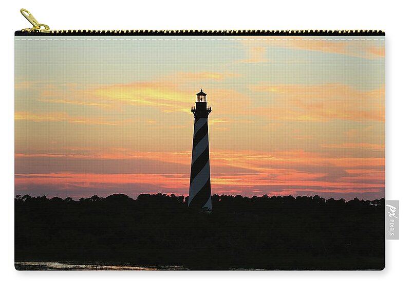 Photosbymch Zip Pouch featuring the photograph Sunset over Cape Hatteras Light by M C Hood