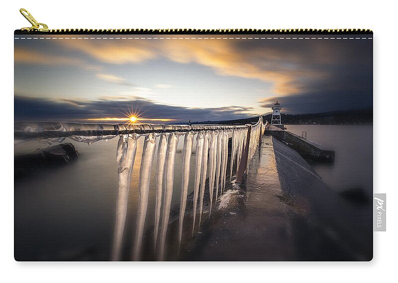 Canada Carry-all Pouch featuring the photograph Sunset over Grand Marais Lighthouse Breakwall by Jakub Sisak
