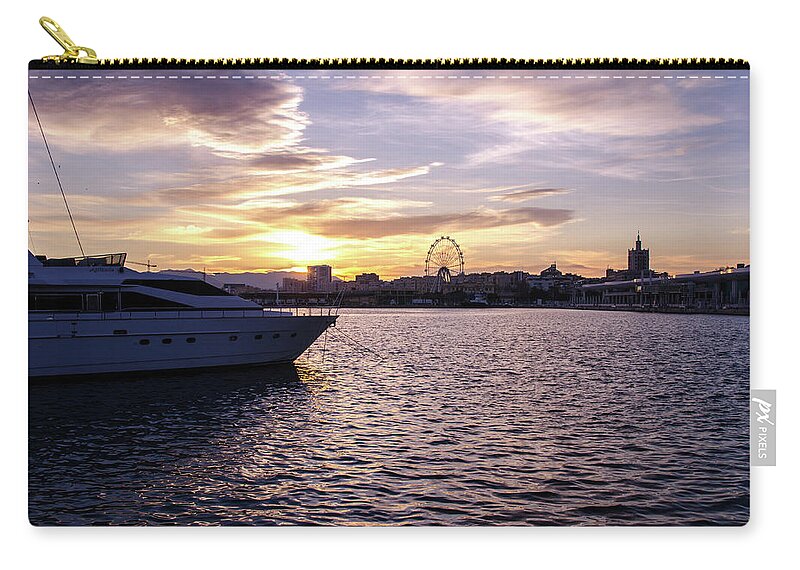Sunset In Malaga Zip Pouch featuring the photograph Sunset over Malaga, Costa del Sol by AM FineArtPrints