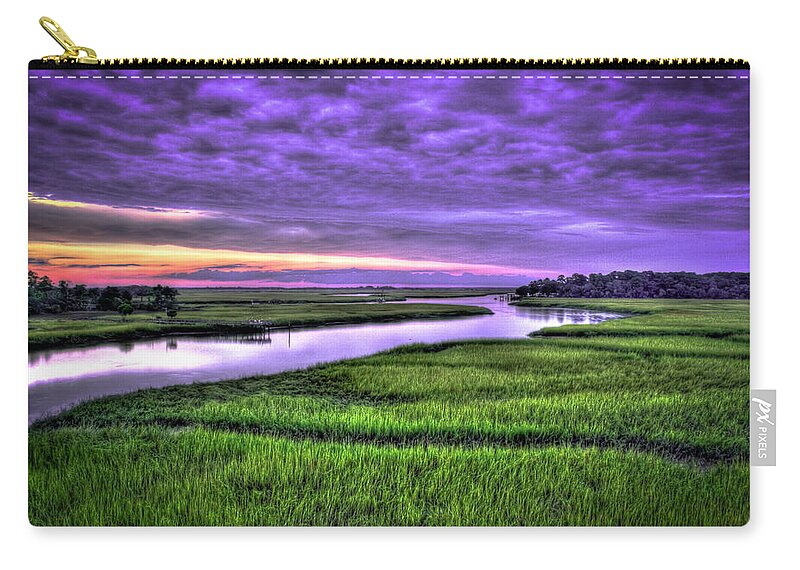 Reid Callaway Sunset Over Turners Creek Images Zip Pouch featuring the photograph Savannah GA Sunset Over Turners Creek Landscape Seascape Art by Reid Callaway