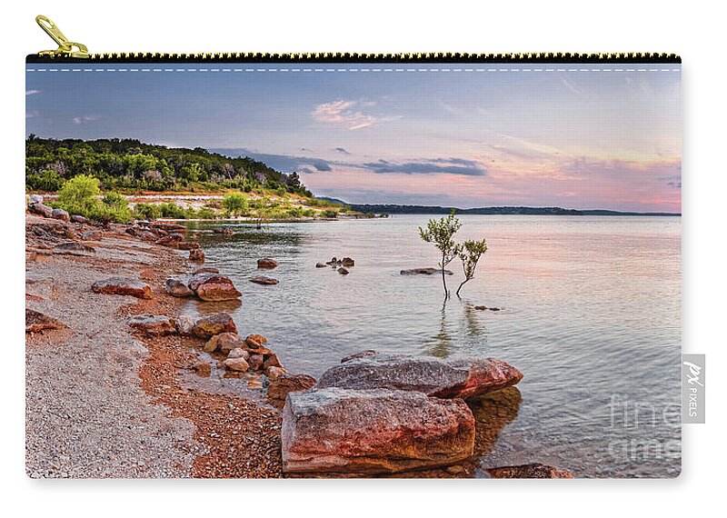 State Zip Pouch featuring the photograph Sunset Panorama of Canyon Lake East Shore New Braunfels Guadalupe River Texas Hill Country by Silvio Ligutti