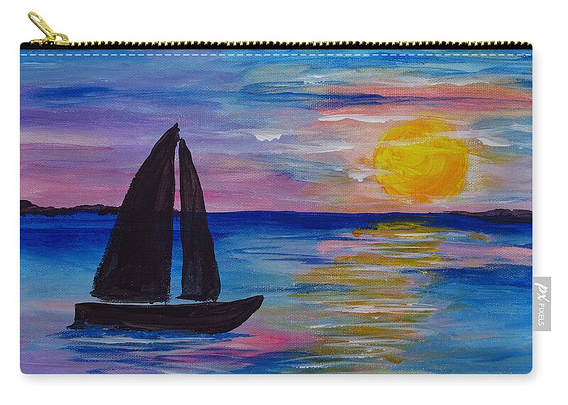 Seascape Zip Pouch featuring the painting Sunset Sail Small by Barbara McDevitt