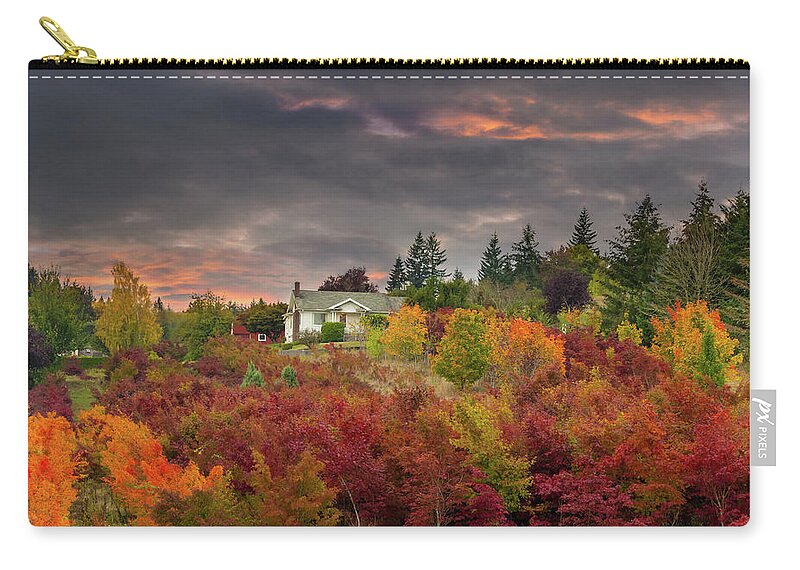 Farmland Zip Pouch featuring the photograph Sunset Sky over Farm House in Rural Oregon by David Gn
