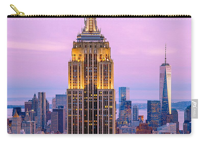 Empire State Building Zip Pouch featuring the photograph Sunset Skyscrapers by Az Jackson