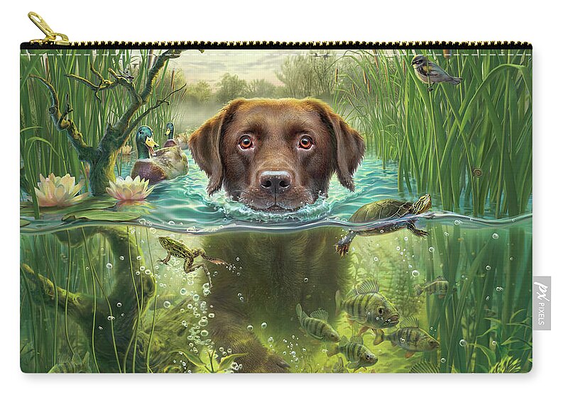 Chien Carry-all Pouch featuring the digital art Sunset Swim by Mark Fredrickson
