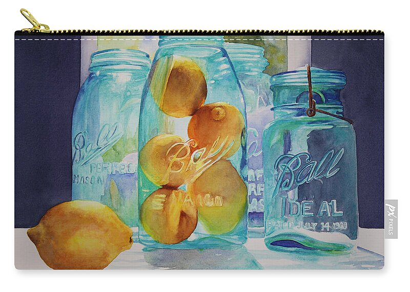 Ball Canning Jars Zip Pouch featuring the painting Sunshine in a Jar by Brenda Beck Fisher