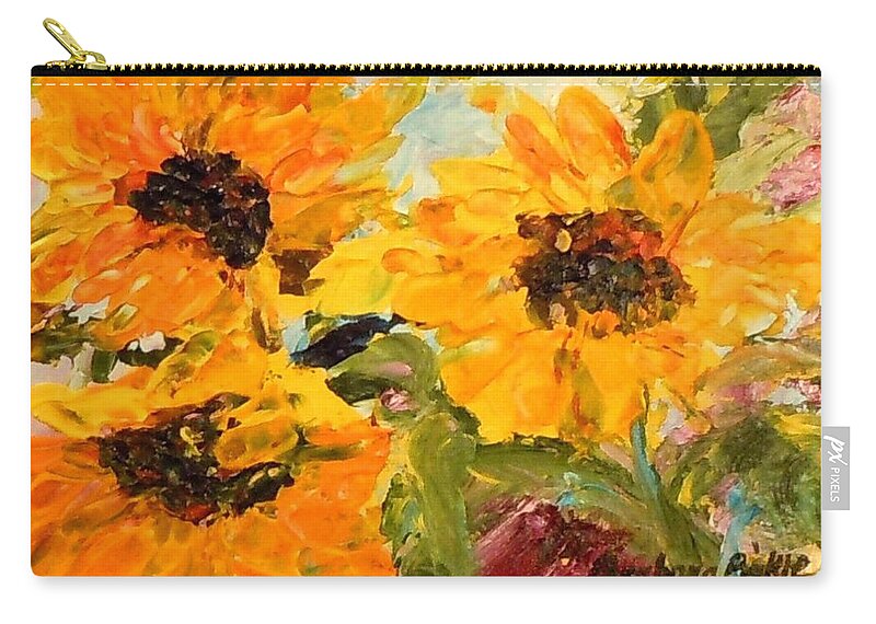 Sunflowers Zip Pouch featuring the painting Sunshine on a Cloudy Day by Barbara Pirkle