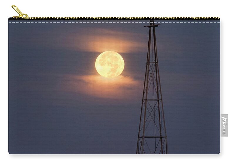 Kansas Zip Pouch featuring the photograph Super moon and Windmill by Rob Graham