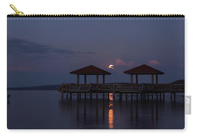Super Moon Zip Pouch featuring the photograph Super Moon over Lake Dardanelle by Eilish Palmer