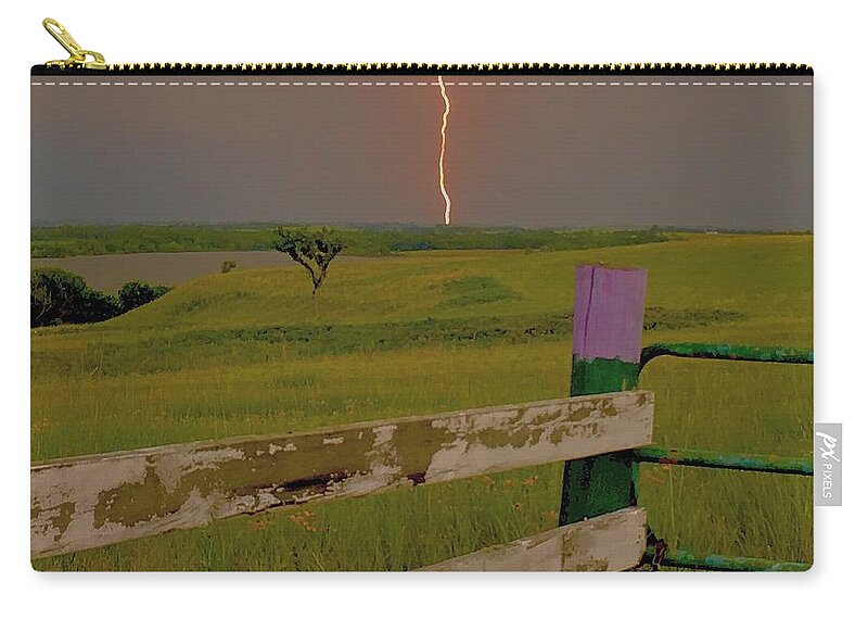 Severe Zip Pouch featuring the digital art Superbolt at Melvern Lake by Michael Oceanofwisdom Bidwell